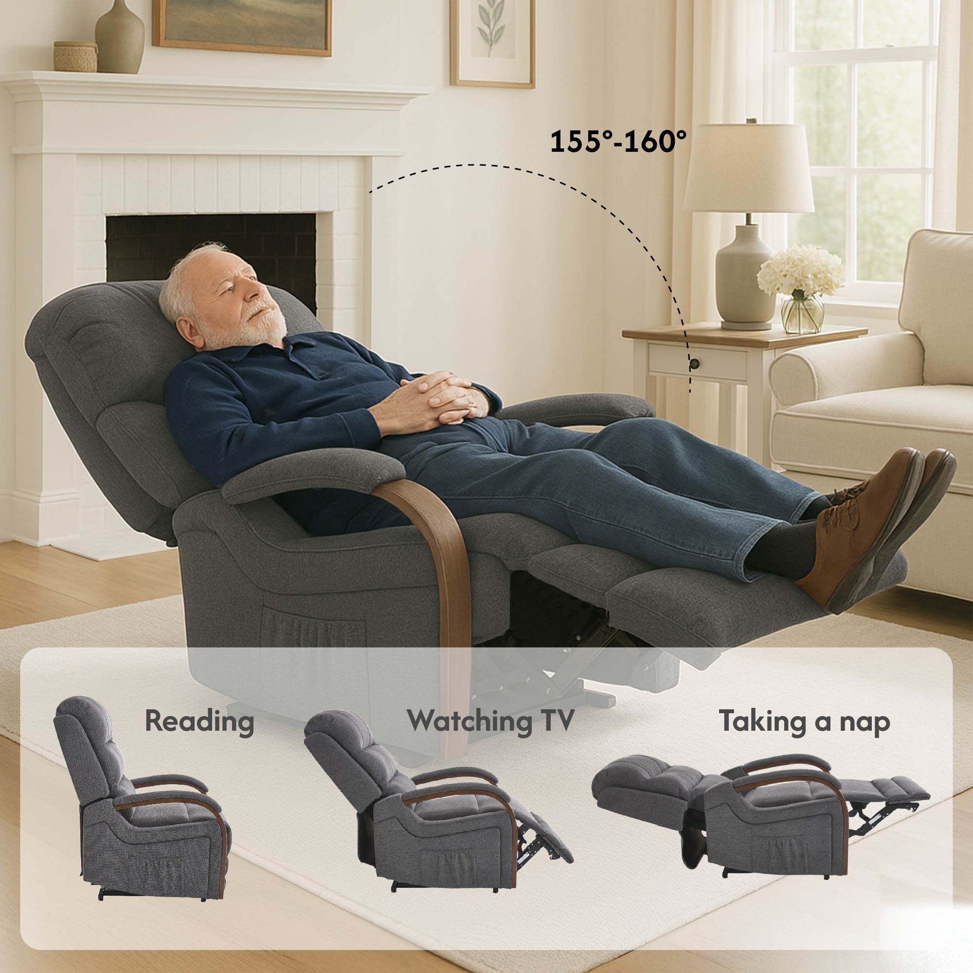 Power Lift Recliner Chair for Elderly, Recliner chair with Massage & Heat, Electric Leather Lift Recliner Chair for Living Room with Side Pocket, Charcoal Gray